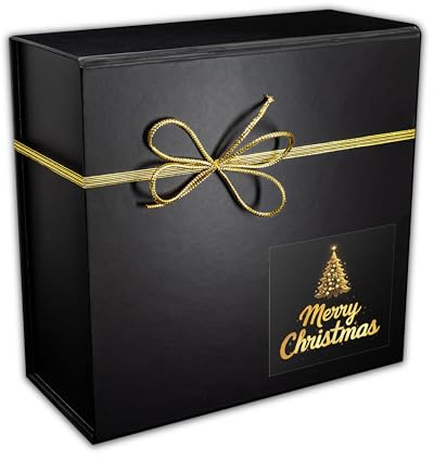 Geschenkbox WEIHNACHTEN schwarz Christmas-Edition/Geschenkkarton mit magnetischem Deckel und Schleife, Geschenkverpackung Box mit Band und Weihnachtsmotiv