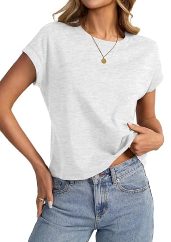 EasyGala Womens Cap Sleeve Crop Tops Cotton T Shirts Crewneck Loose Fit Short Sleeves Tee Summer Fashion Clothes 2026