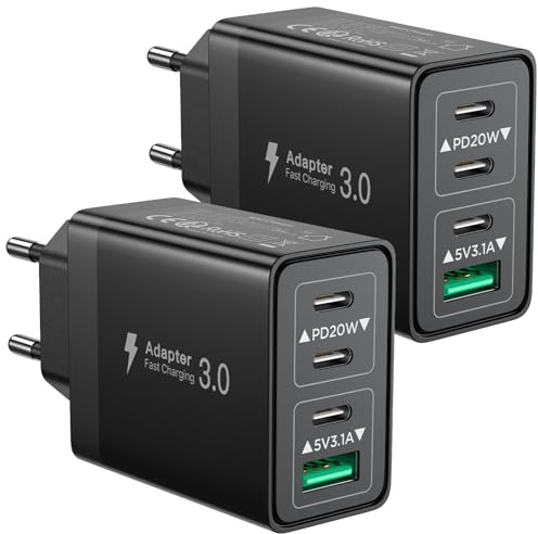 Aioneus USB C Ladegerät, 2-Pack 4Port Ladegerät USBC Adapter 40W Stecker Typ C Schnellladegerät Mehrfach für iPhone 16 15 Pro Max Plus XR SE iPad, Samsung Netzteil USB Ladestecker Ladeadapter Charger