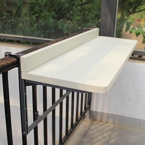 LXXW Balkon-Stehtisch für Geländer Klappbarer Beistelltisch for den Außenbereich, Klappbarer Hängetisch for Balkongeländer, Hängetisch for Balkon, Verstellbarer Wandhängetisch Balkon-Hängetisch(Bianco