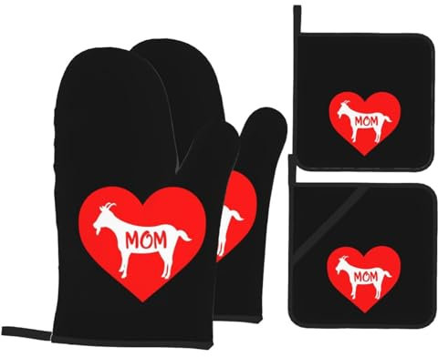 Mitaines De Four Maman Chèvre Antidérapant Kitchen Mittens Professionnel Maniques Cuisine pour Cuisson Femmes Grillade,4 Pièces