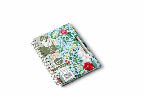 Pigna – Spiralbunden Anteckningsbok A5 Nature Flowers, Hård Pärm, 16x21.3 cm, Linjerad 1R, Med Klistermärken, Innerficka & Pennficka, Återvunnet Papper 80 g/m², Ljusblå