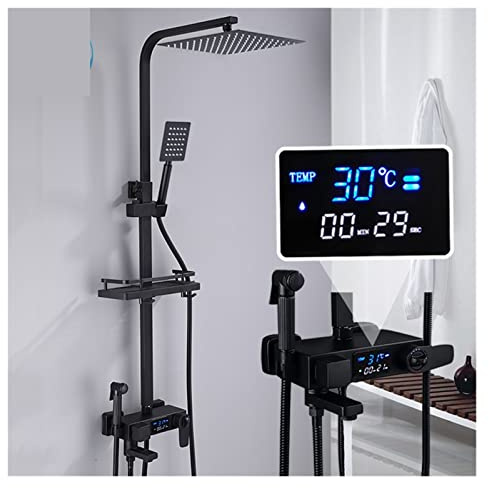 HPHPH Conjunto de Grifo de Ducha termostático de latón Pantalla Digital Grifo de Ducha de baño Grifo de Ducha Columna de Ducha de Lluvia termostática(Digital Dis-8Inch-B1)