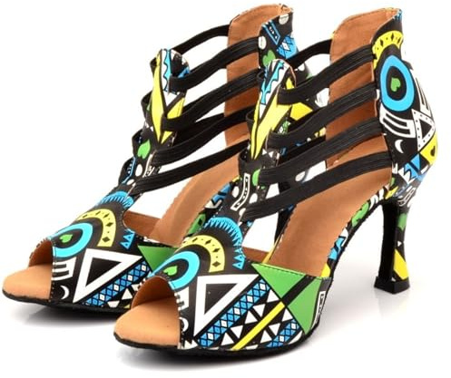 Hixingo Chaussures de Danse Latine Femme 8CM, Bout Ouver Chaussures de Danse de Salon Femme pour Salsa Bachata, Jazz, Latin, Standard, Rumba, Cha Cha (X073 Vert,39)