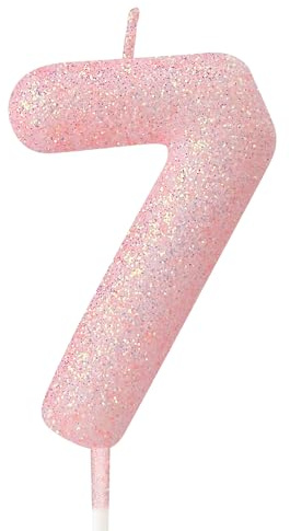 mciskin Glitzernde 7 Kerzen für Geburtstagskerzen, rosa Zahl 7 für Kuchen, rosa Dekorationen für Mädchen und Jungen, Macaron-Kuchen-Cupcake-Topper für Party, Babyparty, Hochzeitstag