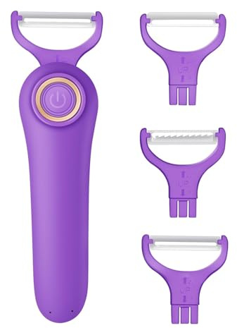 3-in-1 Electric Peeler | Auto Blade for Fruits/Vegetables | 3 Interchangeable Blades | USB Charging,Battery Capacity 1500 mAh | Kitchen, Travel, Camping (PL907-PURPLE)