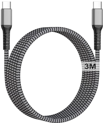 USB C till USB C-kabel 3m 100W USBC-laddningskabel Flätad lång USBC till USBC-kabel 3 m Snabbladdningskabel Typ C till Typ C-kabel för iPhone 17 16 Pro Max Plus, iPad Pro/Air, Macbook, Samsung S25 S24