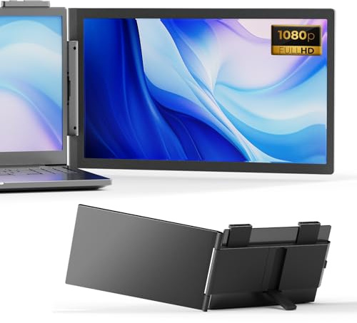HzkHank Laptop Triple Screen Extender Monitor Portable 14 inch FHD 1080P IPS Laptop Screen Extender, 3 USB-C Full-featured Plugs for Windows Mac Android Chrome Work with 14”-16” Laptops
