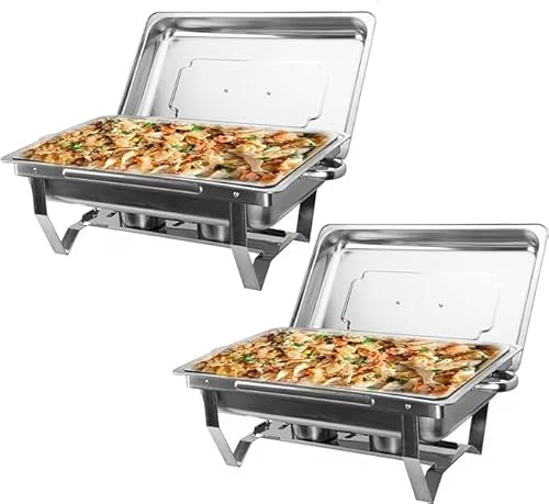 Chafing Dish Rectangulaire Buffets Chauffants 9L, Récipient chauffant,Compartiments à Aliments en Acier Inoxydable Alimentaire, pour Servir Buffet en Libre-Service Hôtel Traiteur Restauration [Robust