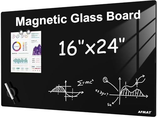 AFMAT Rahmenlose Glas-Magnettafel 60x40 cm, Premium Glas Magnetboard Whiteboard, Hochglänzend, Magnettafel für Wand-Inkl. Magnete, Stift & Tafellöscher, Whiteboard für Büro,Küche,Wohnung, Schwarz,GB05