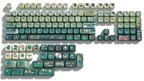 Hyekit Cute Frog Adventure Keycaps, Green Gradient Colorway, MOA Profile, 134-Key Dye-Sublimation PBT Keycap Set for Mechanical Keyboards, Compatible with Cherry MX Switches