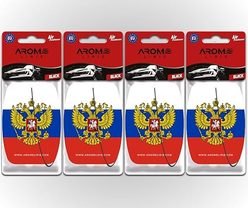 Russland Duftbaum Auto Lufterfrischer – 4er Pack Black – Flagge Russland – Auto Duftanhänger (4x Black)