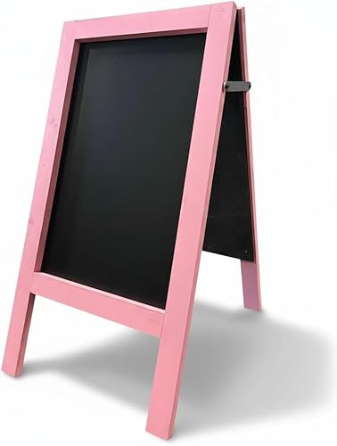 Pink Chalkboard Pavement Sign – Double Panel A-Board | Vibrant Colour Frame | Easy-Clean Panels for Liquid or Traditional Chalk | 42 x 80cm | Waterproof & Portable