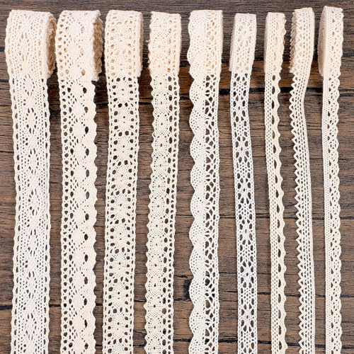 9 Rollen Spitzenband Vintage Spitze-Borten 16,2 m Dekoband Zierband Baumwolle Spitze Geschenkband Lace Ribbon Trim Meterware Spitzenborte für Hochzeit Deko DIY Nähen Handwerk