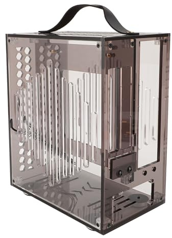 FLEXMAN Caja de PC ITX en Miniatura, 23X20.5X12cm Acrílico Transparente Flujo de Aire Hueco Abierto de 360 ​° Caja ITX Portátil para Computadora de Escritorio DIY con Asa (Negra)