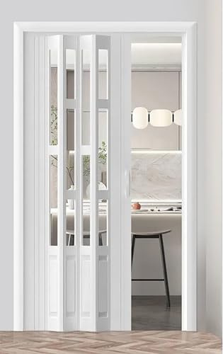 Pounjsd falttüren innentüren schiebe falttür, Ziehharmonika Türen 230×203cm, PVC transparente Gläser, schiebefalttür komplett set, rolltür innen für Privatsphäre Im Badezimmer und Wohnzimmer