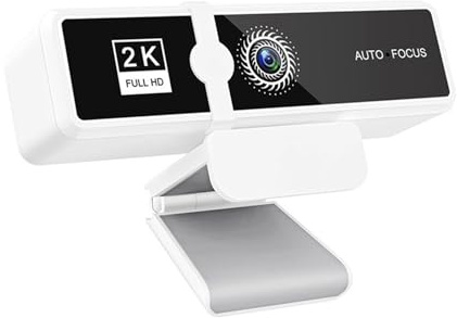 EBAYTV Webcam, Webcam 4K Autofocus 30FPS, caméra d'ordinateur USB 2K/1080P avec Double Microphone intégré et Cache de confidentialité(White-2K)
