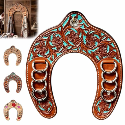 Handgefertigter Leder-Hufeisen-Wildlappenhalter im Western-Stil geschnitzt