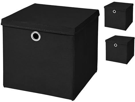 3 Stück Faltbox Schwarz 28 x 28 x 28 cm Aufbewahrungsbox faltbar mit Deckel