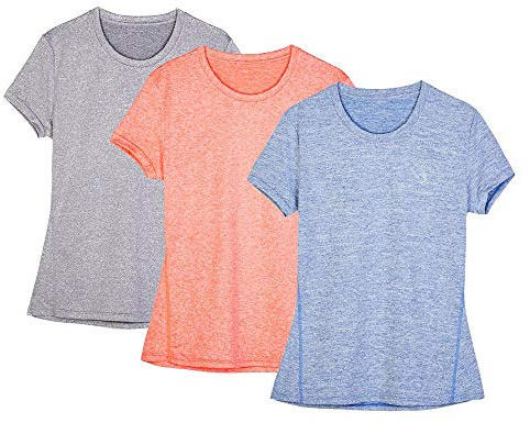 icyzone Träningströja för löpning för kvinnor - fitness atletisk yoga toppar träning gym tröjor (förpackning med 3), Granit/blå/orange, XL