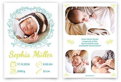 10 x Geburt Danksagungskarten Geburtskarten individuell mit Ihren Fotos und Texten für Mädchen und Jungen DIN A6 - Fotokranz