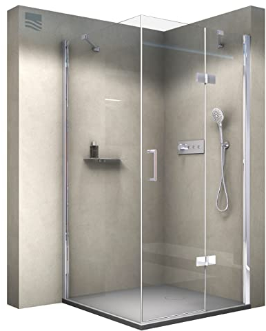 BERNSTEIN - Cabine de douche porte battante 80x80x195cm verre trempé ESG 8mm anticalcaire, Profilé Chrome, Ouverte porte vers la droite - DX403