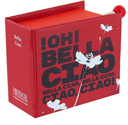 Hand-cranked Music Box/Musical Box Made of Illustrated Cardboard in The Shape of a Book with 18-Note Musical Mechanism - Bella ciao (Anonymous).