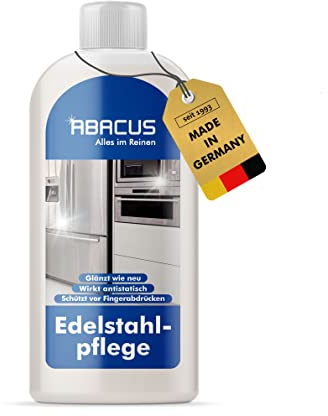 ABACUS Edelstahlpflege Öl 500ml | mit hochwertigen Weißölen | Entfernt Fingerabdrücke | Streifenfreier Glanz & Langzeitschutz | Edelstahlöl für Küche, Kühlschrank & Spülbecken (4058)