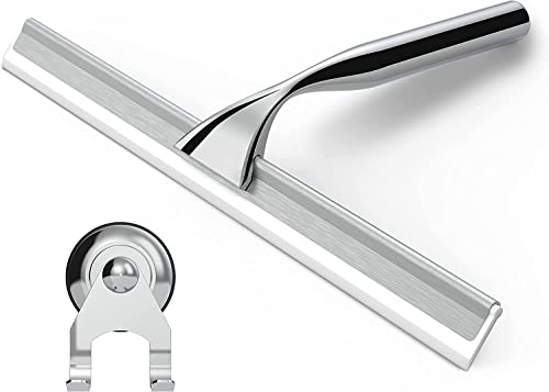 stracks® Edelstahl Duschabzieher - Kein Bohren! Duschwischer mit Saugnapfhalterung & 3M Kleber - (Weiß) - Abzieher Dusche, Duschzubehör, Fenster Abzieher Wischer, Duschwand Abzieher, Badzubehör