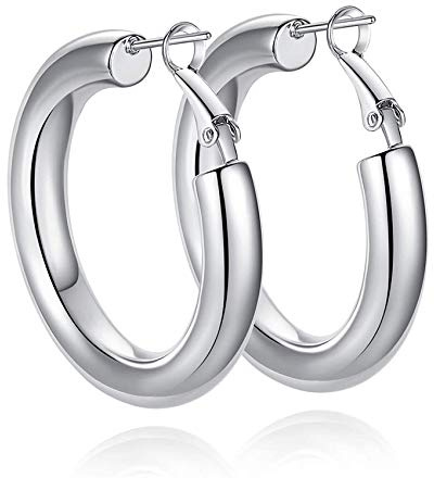 BMMYE Creolen aus 925er Sterlingsilber, klobige Goldcreolen, 14-karätig vergoldete Ohrringe für Frauen, leicht, Röhrencreolen, 25 mm bis 70 mm