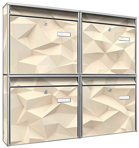 banjado Briefkastenanlage 4 Fach - Postkästen groß - verzinkter Stahl Silber DIN A4 Motiv Steinwand 2 - Briefkasten Set 4 Briefkästen Namensschild, 2 Schlüssel, Montagematerial