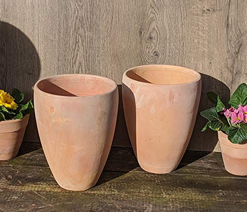 2er Set Blumentopf echt Terrakotta ca. 26 cm hoch, Übertopf für Garten und Wohnung Terracotta Mediterran Balkon Deko Terrasse