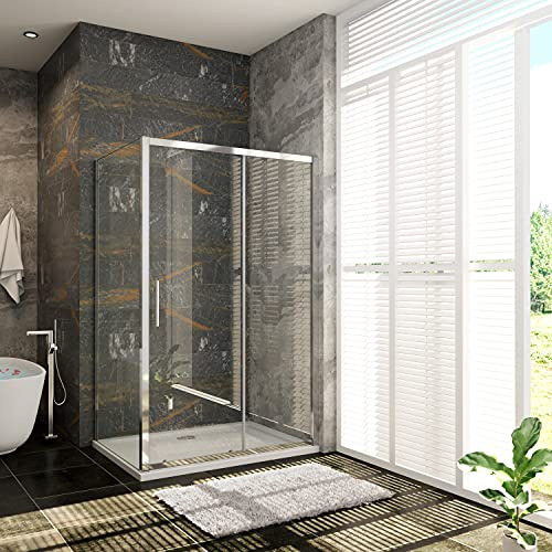 Porta Scorrevole per Box Doccia Angolare Alto 185 cm con Parete Laterale Misura 120x70 cm in Vetro Temperato Trasparente da 5 mm Profilo Cromato Lucido