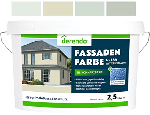 derendo Silikonharz Fassadenfarbe Grün ULTRA Wetterschutz Mauvegrün 2.5 l aussen Fassade Silikonharzfarbe mit Abperleffekt Lotus Blatt Fassadenschutz Schmutzabweisende Silikonharzbeschichtung