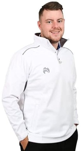Henselite Mens Lawn Bowling Quarter Zip Fleece Jacket-Color White with Grey Trims Size M