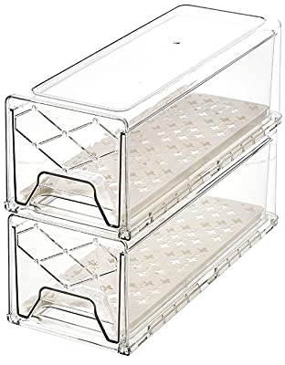 Organizador Nevera, Organizadores para la Despensa, Organizador Frigorifico Transparente,Cocina Nevera Caja Almacenaje,Adecuado para Cocinas,Gabinetes de Almacenamiento - sin BPA (2 Cajones, Medio)