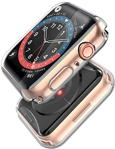 [2-Pack] Piuellia Transparent Case Screen Protector Compatible for Apple Watch Series 9 Series 8 Series 7 41mm, Soft TPU Anti-Drop HD Clear Overall Protective Cover for iWatch