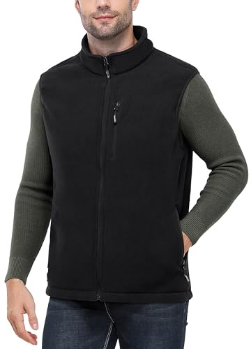Outdoor Ventures Gilet in pile da uomo Full Zipp, caldo gilet da uomo, senza maniche, con 5 tasche, Atumngsaktivaktiven, per escursioni, campeggio, Nero , M