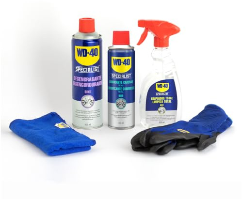 Kit Total para Mantenimiento de bicicletas WD-40 Specialist (Desengrasante + Limpiador Total + Lubricante Total + Paño + Guantes)