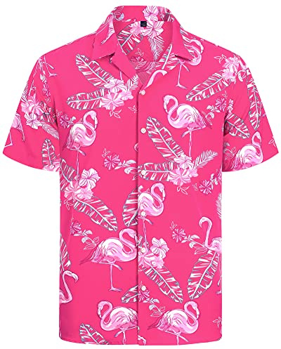 J.VER Mens Hawaiian Shirt Funky Flower Flamingo Beach Casual Short Sleeve Summer Shirts
