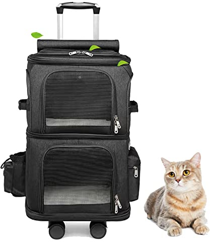 YIYCCOL Katzenrucksack Hunderucksack, Rucksack mit Rollen für Transport, Ragbare Haustier-Reise-Tragetasche, Super Belüftetes Design, Ideal für Reisen/Wandern/Camping (Color : Black)