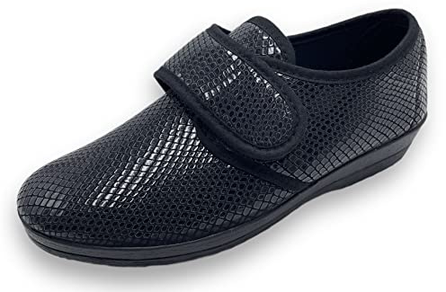 Sevilla Zapato Clásico de Señora Cómodo - Calzado arreglado para Mujer - Suela Antideslizante - Diferentes Diseños con Velcros - Negro - Tallas 35-41EU (Negro Velcro Básico, Numeric_41)