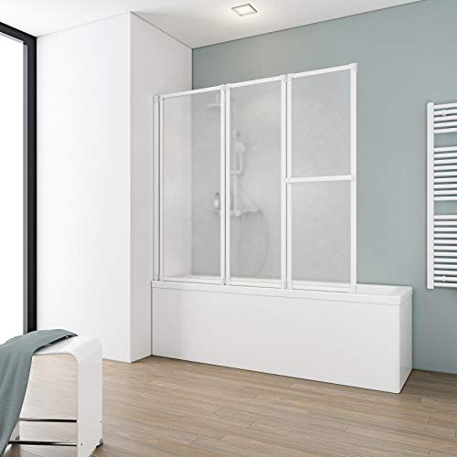 Schulte pare baignoire 152x140 blanc 3 volets + porte-serviette réversible | volets 72x40x40 cm pivotants rabattables à 180° verre synthétique 3mm