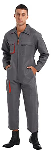 MSemis Herren Arbeitsoverall Mechanisch Overall mit vielen Taschen Maleroverall Kurzarm Langarm/Jumpsuit Arbeitskleidung für Handwerker Dunkelgrau 4XL