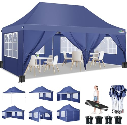 COBIZI Faltpavillon 3X6m Wasserdicht Stabil Pavillon 3x6m, Partyzelt Faltbar Anti-UV mit 6 Seitenwänden, Gartenpavillon für Hochzeiten, Freien, Garten, Party, Marineblau