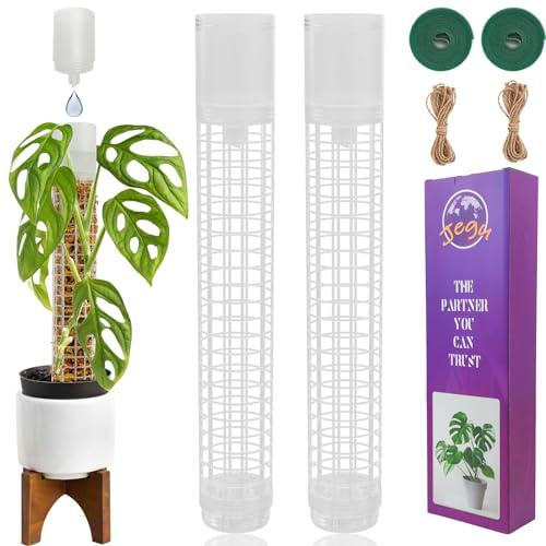 Moosstange, selbstbewässernde Moosstange für Pflanzen Monstera, 44 cm Höhe, stapelbares Design mit Monstera-Pflanzenstütze – ideale Moosstangen aus Kunststoff für Kletterpflanzen (2, Weiß)