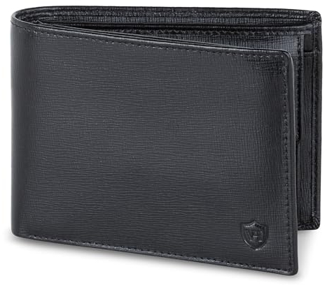 VON HEESEN Leder Geldbörse RFID Schutz I Echtleder Geldbeutel für Damen & Herren I Portemonnaie Brieftasche Wallet Portmonee (Saffiano Schwarz)