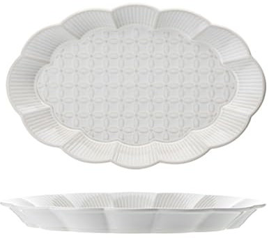 MoRfiL Retro-Stil Fischteller Keramik Oval Servierteller 12 Zoll Servierplatte Porzellan Wurstteller Fisch Teller Tablett,Weiß