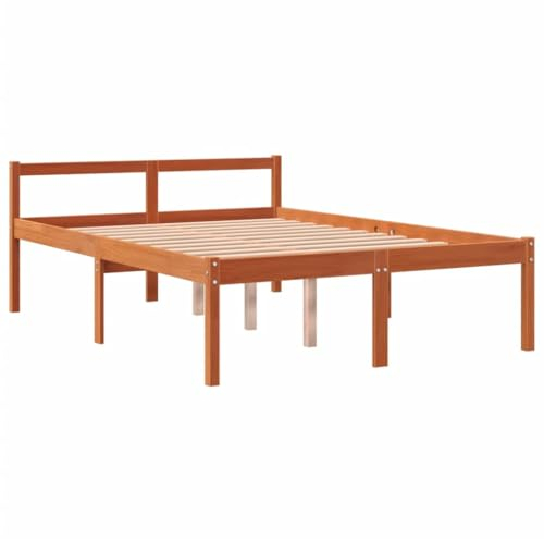 vidaXL Seniorenbett, Komfortbett mit Stauraum Kopfteil, Doppelbett für Senioren, Holzbett Bett, Modern, Wachsbraun 140x190 cm Massivholz Kiefer