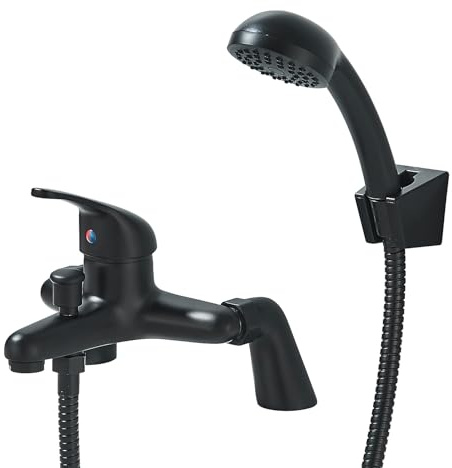 TVTIUO Black Bathroom Shower Faucet, Modern Bathroom Sink Faucet with Shower Faucet, Black Single Handle Base Mount Integral Solid Brass Bathroom Tub Faucet